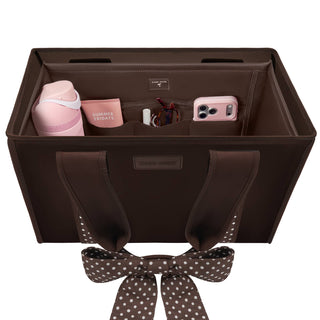 Case-Mate espresso tote organizer insert, front view with label and two side pockets