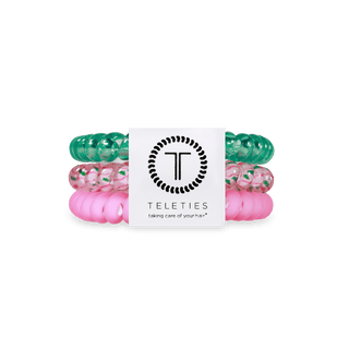 Teleties spiral hair coil hair ties set with teal, pink, and green accents