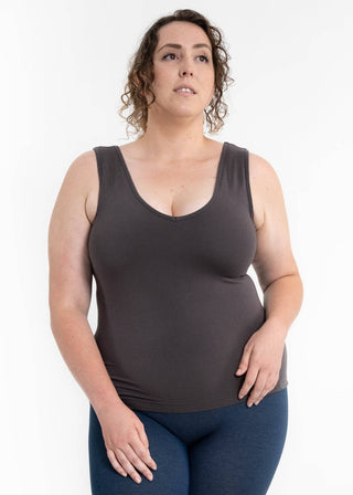 Built-In-Bra Tank - Curvy Fit: Charcoal