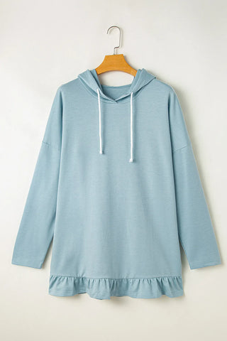 Drawstring Ruffled Long Sleeve Hoodie