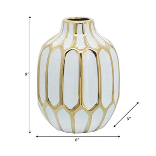 Sagebrook Home - Decorative Vase - White/Gold Ceramic Bud Abstract Modern,8in