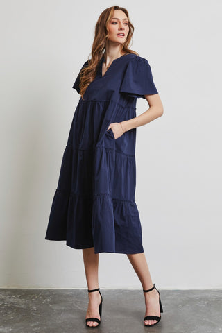 Poplin Ruffled Tiered Midi Dress