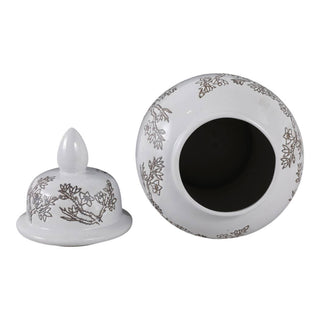 Sagebrook Home - Decorative Jar - White/Brown Ceramic Cherry Blossom, 15 in.
