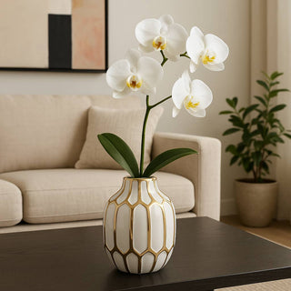 Sagebrook Home - Decorative Vase - White/Gold Ceramic Bud Abstract Modern,8in