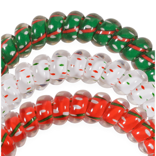 TELETIES red, green, and white striped beaded hair tie with coiled segments