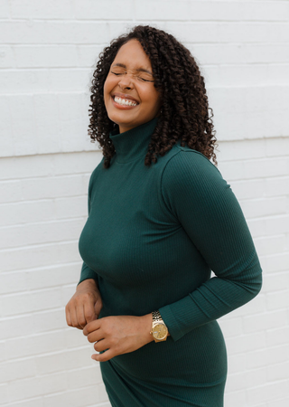 Ribbed L/S Turtleneck Dress: Evergreen