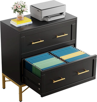 ShipItFurniture - Black Gold 2 Drawer Lateral File Cabinet For Home Office