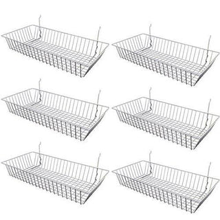 Wire Baskets for Grid Wall and Slat Wall - Wire Basket 24" L x 12" D x 4" H (Set of 6): WHITE