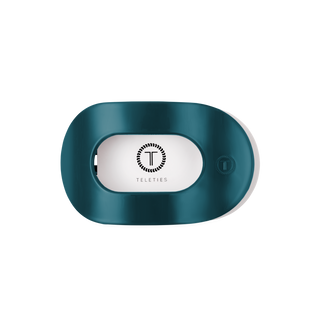 Teleties medium flat round hair clip in Teal With It blue-green, front view