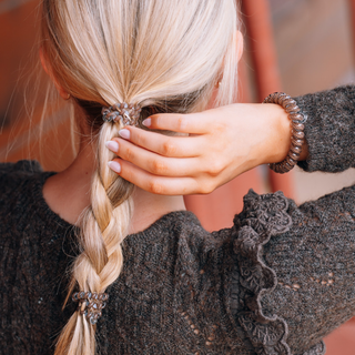 Teleties small spiral hair ties in Morning Brew coffee brown, front view