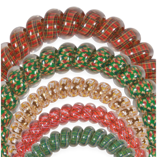 TELETIES plaid and holiday-print hair ties in red, green, and gold elastic loops