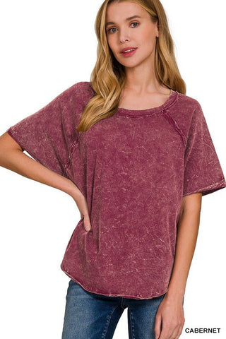 Back Patch Crinkle Washed Raglan Sleeve T-Shirt - Just Believe Boutique