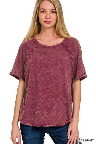 Back Patch Crinkle Washed Raglan Sleeve T-Shirt - Just Believe Boutique