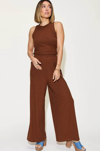 Basic Bae Full Size Ribbed Tank and Wide Leg Pants Set - Just Believe Boutique
