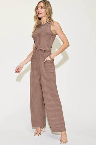 Basic Bae Full Size Ribbed Tank and Wide Leg Pants Set - Just Believe Boutique