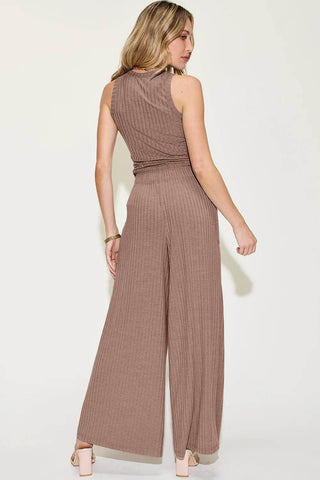 Basic Bae Full Size Ribbed Tank and Wide Leg Pants Set - Just Believe Boutique