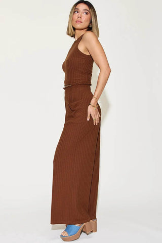 Basic Bae Full Size Ribbed Tank and Wide Leg Pants Set - Just Believe Boutique