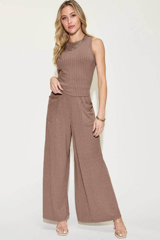 Basic Bae Full Size Ribbed Tank and Wide Leg Pants Set - Just Believe Boutique