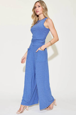 Basic Bae Full Size Ribbed Tank and Wide Leg Pants Set - Just Believe Boutique