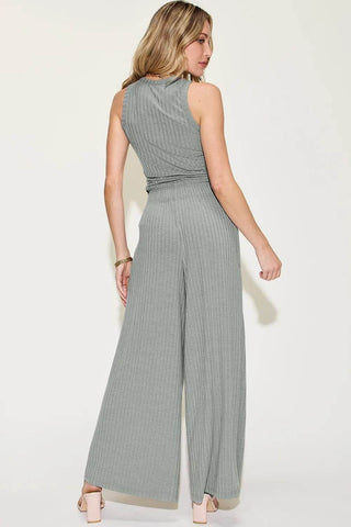 Basic Bae Full Size Ribbed Tank and Wide Leg Pants Set - Just Believe Boutique