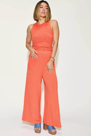 Basic Bae Full Size Ribbed Tank and Wide Leg Pants Set - Just Believe Boutique