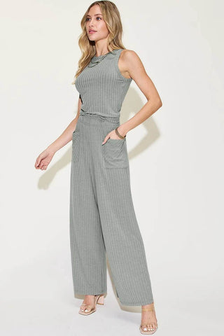 Basic Bae Full Size Ribbed Tank and Wide Leg Pants Set - Just Believe Boutique
