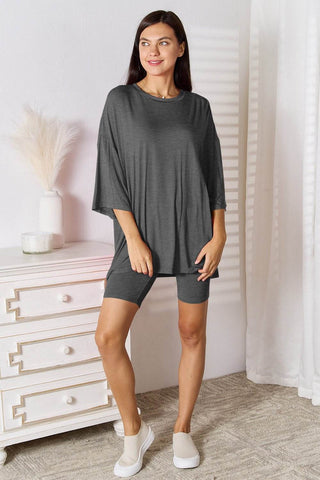 Basic Bae Full Size Soft Rayon Three-Quarter Sleeve Top and Shorts Set - Just Believe Boutique