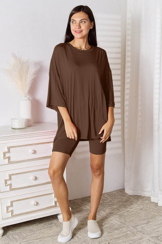 Basic Bae Full Size Soft Rayon Three-Quarter Sleeve Top and Shorts Set - Just Believe Boutique