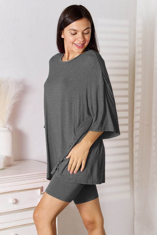 Basic Bae Full Size Soft Rayon Three-Quarter Sleeve Top and Shorts Set - Just Believe Boutique