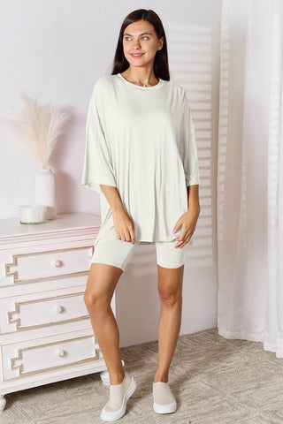 Basic Bae Full Size Soft Rayon Three-Quarter Sleeve Top and Shorts Set - Just Believe Boutique