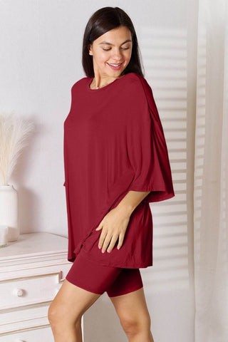 Basic Bae Full Size Soft Rayon Three-Quarter Sleeve Top and Shorts Set - Just Believe Boutique