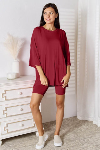 Basic Bae Full Size Soft Rayon Three-Quarter Sleeve Top and Shorts Set - Just Believe Boutique