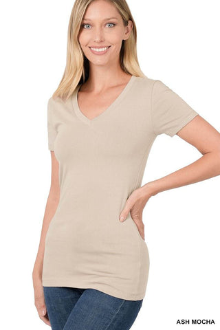 Basic Cotton V - Neck Short Sleeve - Just Believe Boutique