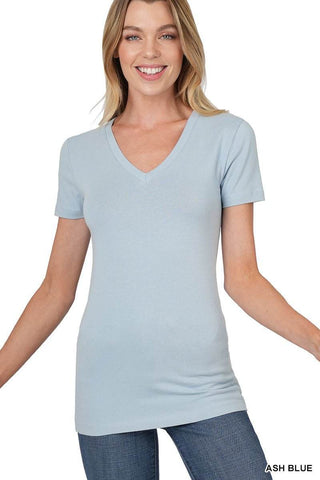 Basic Cotton V - Neck Short Sleeve - Just Believe Boutique