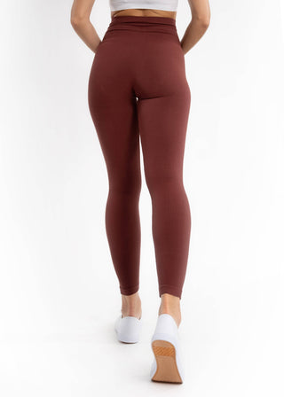 Elietian Ribbed High Waist Leggings in Cherry Cola, back view