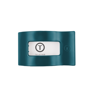 TELETIES teal medium flat rectangle hair clip with centered logo plate