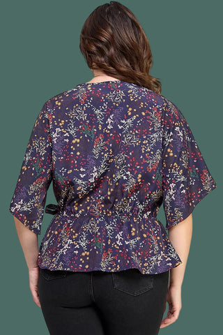 Floral Print Surplice Peplum Top