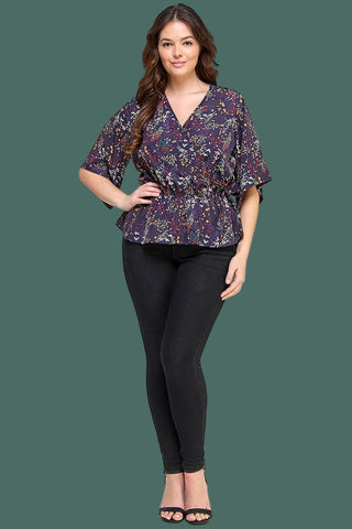 Floral Print Surplice Peplum Top