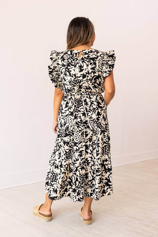 Beige and Black Abstract Dress - Just Believe Boutique