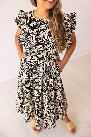 Beige and Black Abstract Dress - Just Believe Boutique