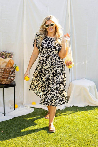 Beige and Black Abstract Dress - Just Believe Boutique
