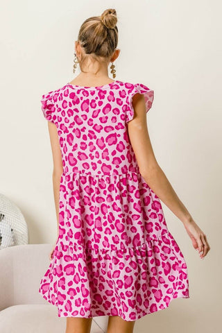 BiBi Leopard Cap Sleeve Tiered Mini Dress - Just Believe Boutique