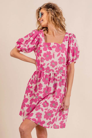 BiBi Printed Square Neck Puff Sleeve Mini Dress - Just Believe Boutique