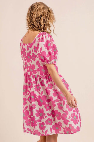 BiBi Printed Square Neck Puff Sleeve Mini Dress - Just Believe Boutique
