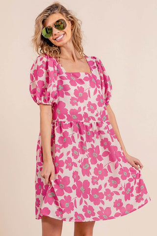 BiBi Printed Square Neck Puff Sleeve Mini Dress - Just Believe Boutique