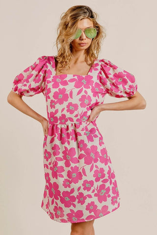BiBi Printed Square Neck Puff Sleeve Mini Dress - Just Believe Boutique