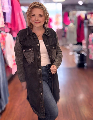Black Denim Cheetah Jacket - Just Believe Boutique