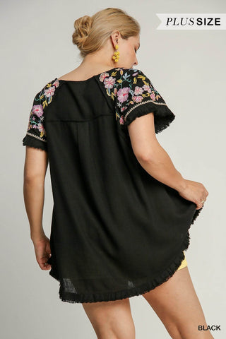 Black with Embroidered Sleeves - Just Believe Boutique