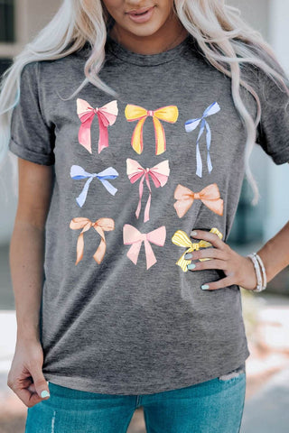 Bow Graphic Round Neck Short Sleeve T-Shirt - Just Believe Boutique