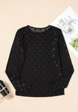 Bow Round Neck Long Sleeve Top - Just Believe Boutique